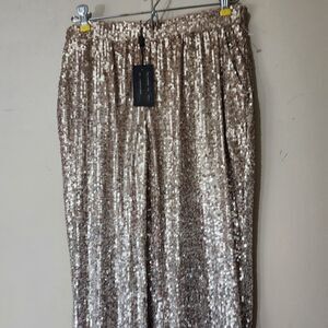 Cable & Gauge Wide Leg Gold Sequin Pull On Pants, Ladies Small NWT